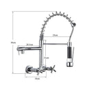 DecorBites™ Gold Black Kitchen Faucet Wall Mount Pull Down Tap Dual Swivel Spouts