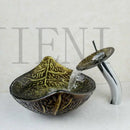 DecorBites™ Golden Leaf Vessel Glass Sink Set with Chrome Faucet