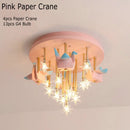DecorBites™ Kids Resin Horse Paper Crane Ceiling Light - Blue Pink LED Bedroom Lamp
