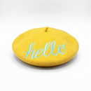 Hello Embroidered Beret in Yellow