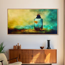 Mini world in a bottle, colorful miniature world art, framed canvas print, ready to hang framed wall art