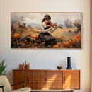 Girl Violinist, Fall Wall Decor, Pumpkin Decor, Canvas Print, Wall Hanging, Panoramic Art, Country Home Decor, Violin Wall Art, Gift For Her