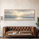 Sandy Beach Ocean Canvas Print Blue Sky White Clouds Abstract Seascape Coastal Wall Art Original Painting Large Wall Art Home Decor