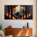 Forest fire seen through a kaleidoscope, framed canvas print, wall art