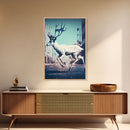 White stag in the city, post-apocalyptic urban decay art, framed canvas print