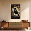 Portrait of a raven, cool crow art, framed canvas print