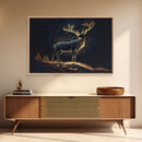 Deer made of stars, reflection stag, framed canvas print, unique wall art, starry night stag