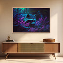 Trash panda art, Racoon in the jungle, vaporwave aesthetic animal art, framed canvas print