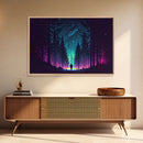 Contemplating the stars, vaporwave aesthetic, forest art, starry night, framed canvas print