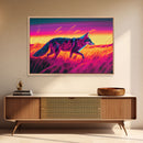 Cute fox in the tall grass, animal print, vaporwave framed canvas print, retrowave animal art
