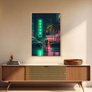 Neon Tokyo Streets, 80s Retro Style Tokyo Art, Framed Canvas Print