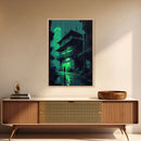 Cyberpunk Dystopian Emerald Green Town City Background Fine Art Print, Wall Decor, Wall Poster, Wall Art Print
