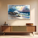 Modern Beach house Art | Framed Canvas Print | Whimsical Minimalist Decor | Cottagecore | Watercolor Painting Print