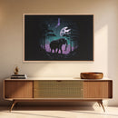 Synthwave Elephant Art | Framed Canvas Print | Framed Wall Art | Animal Prints | Wildlife Art | Elephant Walks Under A Full Moon