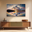 Sunset Reflection over a Lake, framed canvas print, framed wall art, colorful decor, above couch art