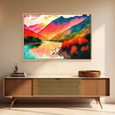 Watercolor Landscape, Rainbow Landscape Art, Framed Canvas Print, Unique Primitive Style Landscape Decor