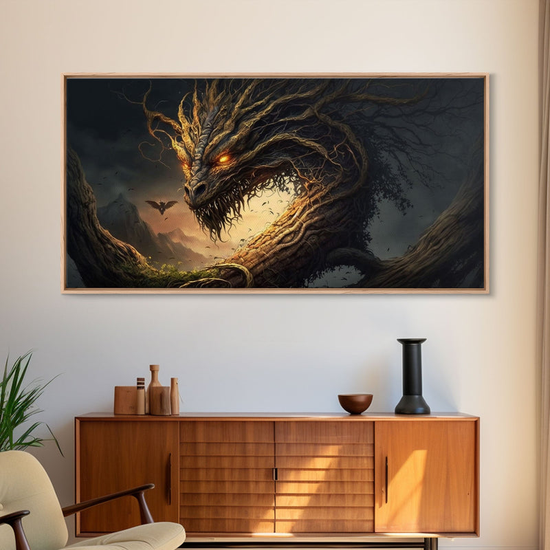 Forest Dragon Nidhogg, Norse Mythology, Framed Canvas Print, Fantasy D