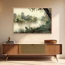 Retro Rustic Boho Style Vintage Landscape Wall Art Canvas Print, Sketch Natural Framed Large Gallery Art, Minimalist Art Ready to Hang