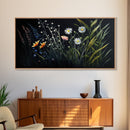 Meadow Flowers, Black Background, Framed Canvas Print, Floral Study Watercolor Painting