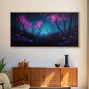 Beautiful forest canvas print Fantasy forest wall art Forest Painting, Framed Art, Glowing Butterflies