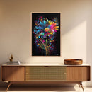 Neon Graffiti Flowers, Framed Canvas Print, Original Painting, Huge Wall Art, Large Format Living Room Art
