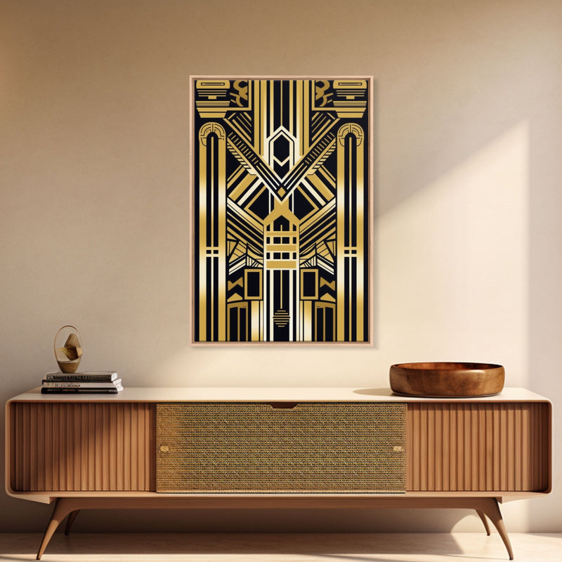 Art Deco Pattern Wall art, Framed Canvas Print, Art Deco, Gold art, Ge