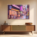 Tokyo Newspaper Kiosk - Downtown Tokyo In the 80s - Framed Canvas Print - Outrun Style Decor - Wall Art