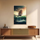 Haunted Pirate Ghost Ship On Rough Seas, Framed Canvas Print, Fantasy Wall Art, Wall Decor, Pirate Wal Art, Gift For Him, Kid's Room