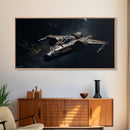 The Star Fighter, Cool Scifi Wall Art, Scifi Art, Framed Canvas Print, Gull Wing Space Ship, Unique Art, Alien Wall Art, Space Ship Art