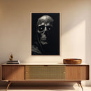 Human Skull Decor, Charcoal Drawing, Gothic Decor, Canvas Print, Wall Art, Vertical Art, Gift For Coworker, Home Office Art, Weird Art Print