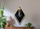 "Death in a Suit" Skeleton in Business Attire Canvas Embossed Print, Dark Academia Diamond Shaped Art for Gothic Office or Halloween Wall Decor