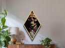 "Florals for the Dead" Skeleton with Flowered Skull and Pumpkin Bowtie Canvas Art Print, Diamond Shaped Halloween Decor in Gothic Baroque Style