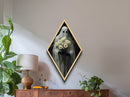 "Ghost with Flowers" Diamond Shaped Art Spirit Holding White Bouquet Canvas Art Print, Gothic Halloween Decor in Dark Academia Romantic Style