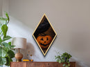 Crow Atop A Jack O Lantern, Canvas Textured Print, Halloween Decor, Raven Painting, Victorian Oil Painting Print, Macabre Horror Print