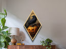 Raven Atop A Jack O Lantern, Canvas Textured Print, Halloween Decor, Raven Painting, Victorian Oil Painting Print, Macabre Horror, Witch Art