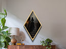 "Echoes Upstairs" Diamond Shaped Art of Victorian Woman Ascending Stairs Canvas Art Print, Gothic Haunted House Halloween Wall Decor