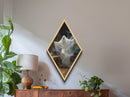 Victorian ghost in motion Canvas Art Print, featuring Diamond Shaped Art design for spooky season wall gallery Halloween home aesthetic