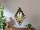Ghostly twins by abandoned farmhouse Canvas Embossed Print with dark academia mood and eerie charm in Diamond Shaped Art format