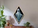 Cute Ghost Halloween Wall Art, Diamond Shaped Art, Canvas Embossed Print, Halloween Decor, Spooky Season Ghost Art, Dark Academia Art