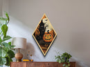 Sinister jack-o-lantern with haunted trees Canvas Embossed Print in spooky Halloween style and vintage Diamond Shaped Art design