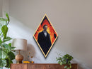 Gothic vampire noble in fiery cathedral Canvas Embossed Print with dark academia vibes and moody Diamond Shaped Art Halloween