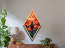 Lone child under haunted sky with bats Canvas Embossed Print walking toward terror in eerie Diamond Shaped Art Halloween