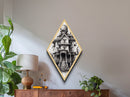 Cursed mansion with looming skull Canvas Embossed Print in macabre black ink style and Victorian gothic Diamond Shaped Art