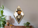 Rustic pumpkin man in aged top hat Canvas Art Print dressed in vintage Halloween fashion with eerie Diamond Shaped Art