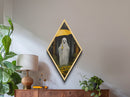 Rainy Day Ghost Diamond Shaped Art Holding Yellow Umbrella Canvas Embossed Print Autumn Halloween Forest Home Decor Spooky Cute