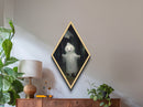 Mysterious Ghost with Umbrella Diamond Shaped Art in Pumpkin Patch Halloween Canvas Art Print Dark Academia Spooky Forest Theme