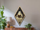 Ghost reading vintage spellbook in candlelight, Diamond Shaped Art styled Halloween Canvas Embossed Print in dark academia tones