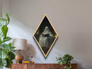 Diamond Shaped Art Skeleton Ghost Reading in Candlelit Library Canvas Embossed Print Gothic Halloween Wall Decor