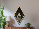 Ghost in Library Reading Surrounded by Tomes Diamond Shaped Art Canvas Embossed Print Gothic Halloween Dark Academia Wall Decor