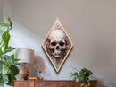 Goth Skull Bleeding Roses Diamond Shaped Art, Floral Macabre Canvas Art Print Blending Romantic Grunge and Halloween Aesthetic